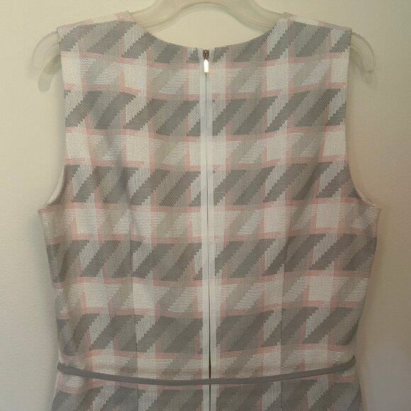 NWT Hugo Boss Diemoni gray/pink belted houndstooth tweed knee-length dress sz 10 - Picture 5 of 11